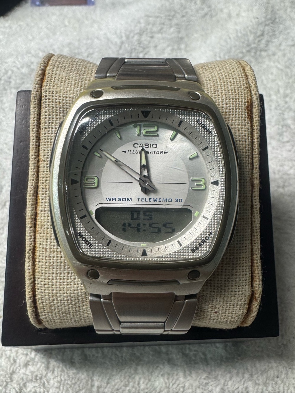 Casio Silver Watch with Green Accents Analog-Digital